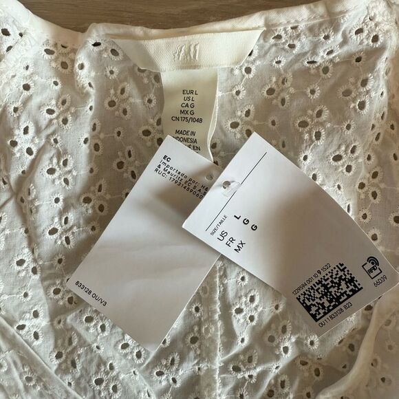 H&M Blouse with Eyelet Embroidery White L NWT IN PACKAGE - Picture 5 of 7